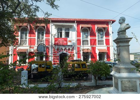 Goa, India - Dec 18, 2018: Portuguese Style Architecture In Goa, India, Now Housing The Postal Depar