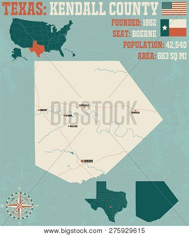 Detailed Map Of Kendall County In Texas, Usa