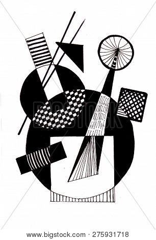 Abstract Picture With Geometrick Figure, Black And White