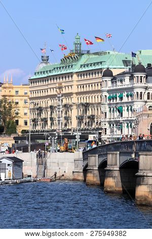 Stockholm, Sweden - August 24, 2018: Grand Hotel In Stockholm, Sweden. It Is A Member Of Prestigious