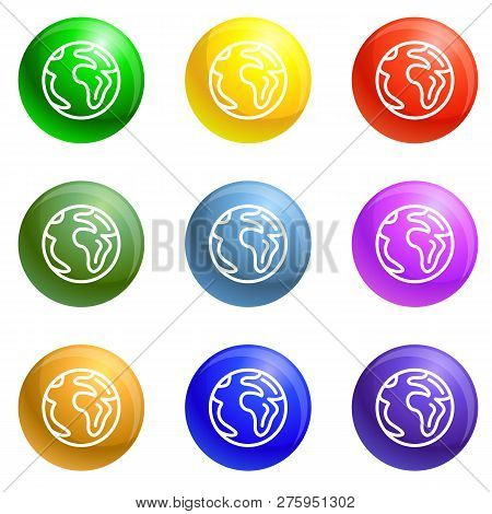 Earth Icons Vector 9 Color Set Isolated On White Background For Any Web Design