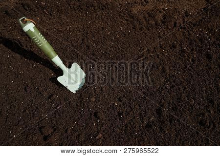 Garden trowel in substratum for orchard background