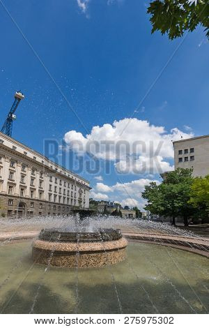 Sofia, Bulgaria -may 20, 2018: Fountain At Atanas Burov Square , Sofia, Bulgaria