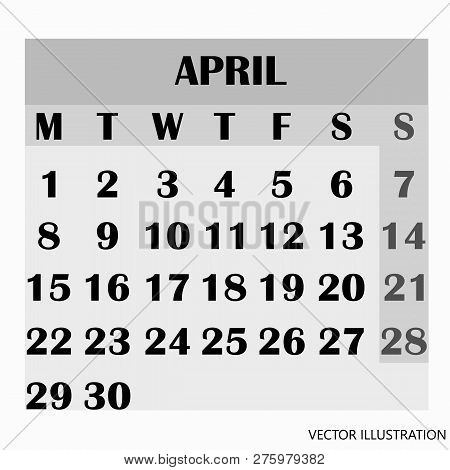 Calendar Design Month April 2019. Year 2019 Calendar. Simple Design For Calendar 2019. Calendar For 
