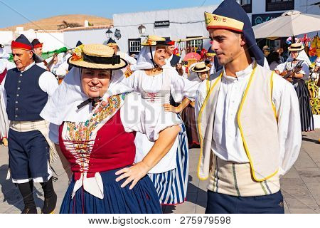 Lanzarote, Dec 15, 2018 - Traditional Dresst People At A Folklore Show In The Old Town Of Teguise On