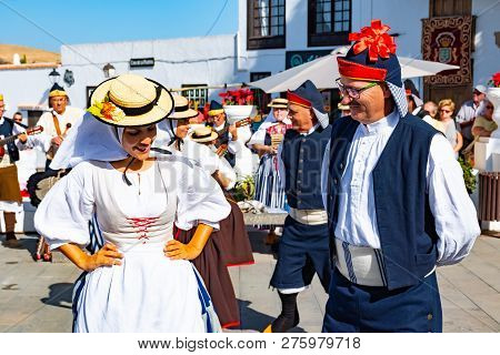 Lanzarote, Dec 15, 2018 - Traditional Dresst People At A Folklore Show In The Old Town Of Teguise On