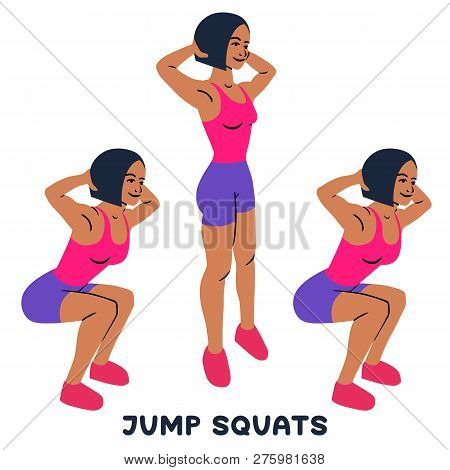 Jump Squats. Squat. Sport Exersice. Silhouettes Of Woman Doing Exercise. Workout, Training.