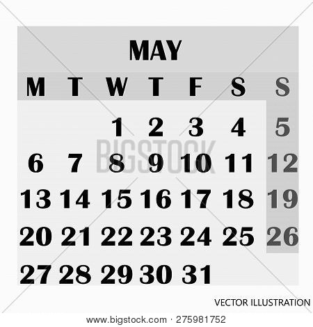 Calendar Design Month May 2019. Year 2019 Calendar. Simple Design For Calendar 2019. Calendar For Or