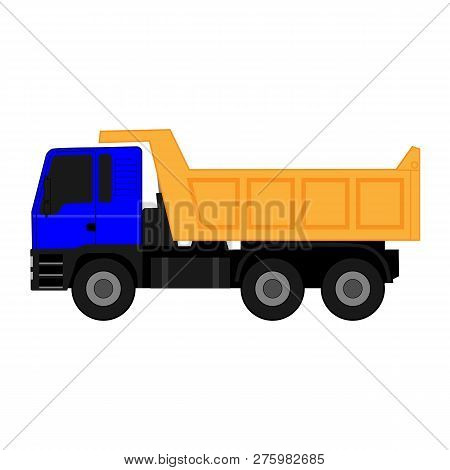 Icon Blue Dump Truck With Yellow Body On White Background