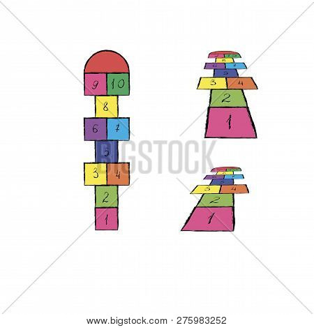Bright Hopscotch Template. Vector Illustration. Hopscotch On The Coloured Background