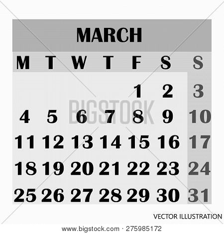 Calendar Design Month March 2019. Year 2019 Calendar. Simple Design For Calendar 2019. Calendar For 
