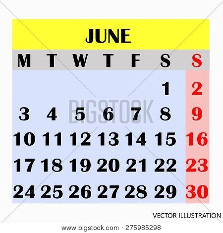 Calendar Design Month June 2019. Year 2019 Calendar. Simple Design For Calendar 2019. Calendar For O
