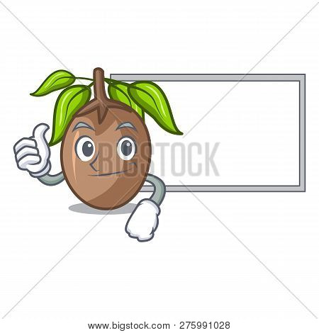Thumbs Up With Board Sapodilla Fruit On The Character Bowl