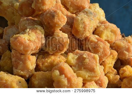 Close Up Of Delicious Crispy Crunchy Bengali Sweet Goja, Gaja With Sugar Coating In The Shop In Open