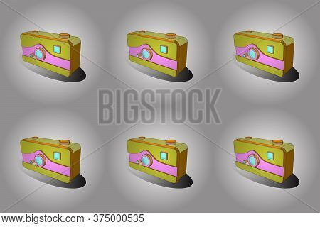 Pocket Digital Camera.3d. Axonometry. Raster. Draught In Gray, White And Yellow Colors.