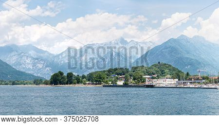 Picturesque Alps near Lake Como. Colico City. Italy. Cloudy Sky.