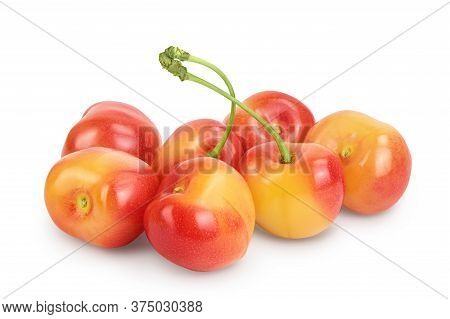 Yellow-red Sweet Cherry Isolated On White Background With Clipping Path And Full Depth Of Field