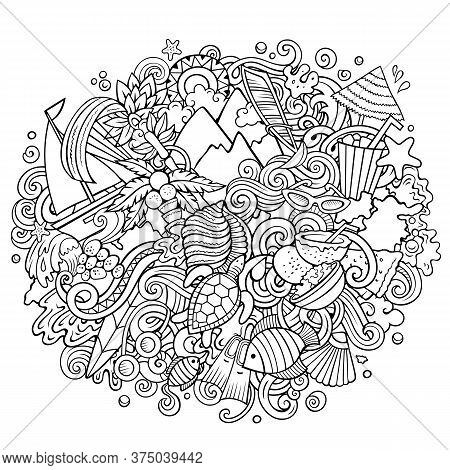 Mauritus Hand Drawn Cartoon Doodles Illustration. Funny Travel Design.