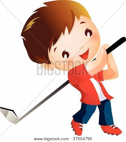 Menino jogando golfe