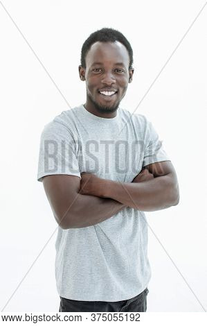Side View. Confident Guy Looking At The Camera.