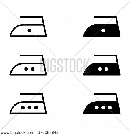 Iron Collection Flat Icon Isolated On White Background. 3 Ironing Temperature Levels Symbol. Machine