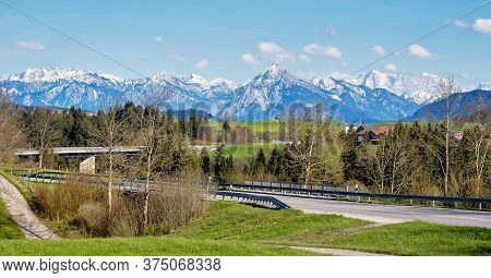 Landscape Near Nesselwang In Ostallgaeu In Bavaria In Germany. It Is An Often Photographed Market To
