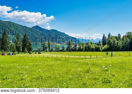 Lake Walchsee Near Koessen At The Wilder And Zahmer Kaiser In Tirol, Austria.
