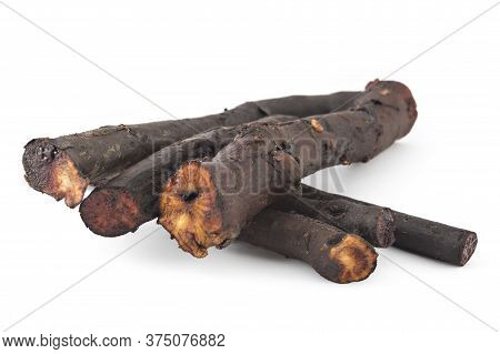 Healthy Comfrey Roots (symphytum Officinale) Isolated On A White Background. Comfrey Is Used In Orga