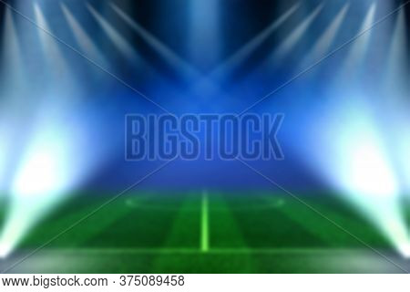 Football Stadium With White Lines Marking The Pitch. Perspective Of Football Field. Ragby Football F