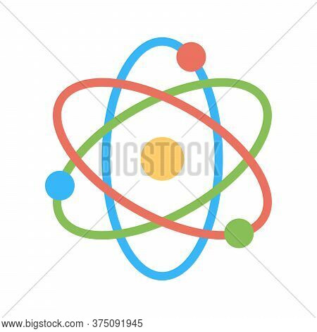 Atom Icon. Physics Atom Model. Nucleus, Proton, Electron Illustration. Nanotechnology Symbol.