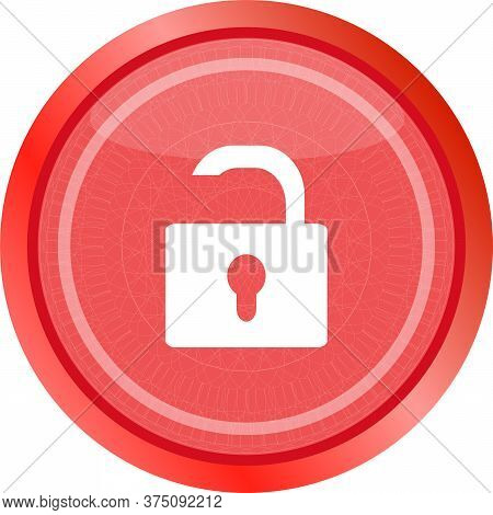 Open Lock Glossy Button Isolated Over White Background. Open Lock. Lock Icon. Isolated On White Icon