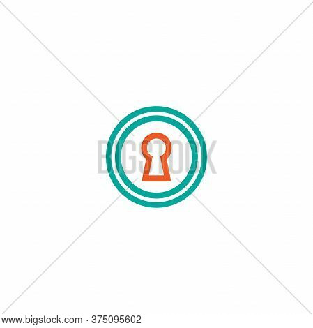 Red Hey Hole In Blue Circle. Line Icon. Padlock, Lock Symbol Isolated On White.
