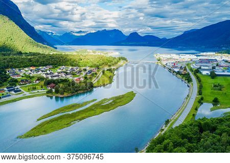 Andalsnes Aerial Panoramic View, Andalsnes Is A Town In Rauma Municipality In Norway.
