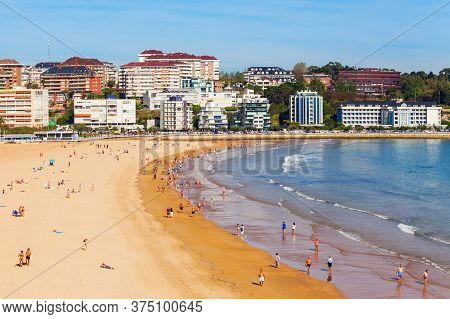 Santander City Beach Aerial Panoramic View. Santander Is The Capital Of The Cantabria Region In Spai