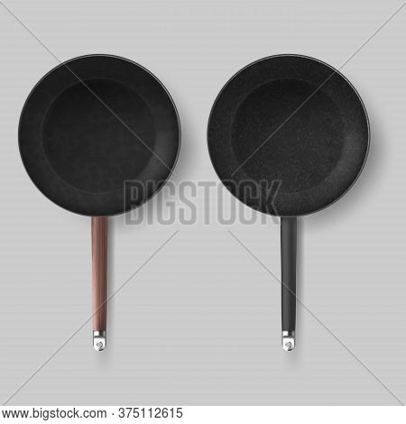 Realistic Empty Frying Pans Round Shape With Non-stick Coating