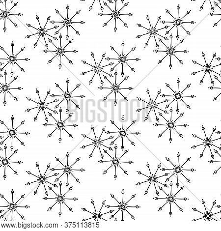 Seamless Pattern Made From Doodle Abstract Snowflakes. Isolated On White Background. Vector Stock Il