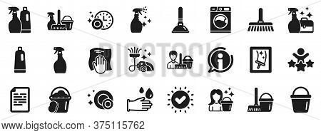 Laundry, Sponge And Vacuum Cleaner Signs. Cleaning Icons. Washing Machine, Housekeeping Service And 
