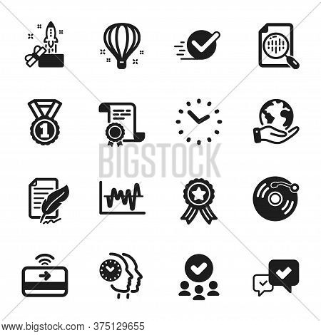 Set Of Education Icons, Such As Approve, Stock Analysis. Certificate, Approved Group, Save Planet. A
