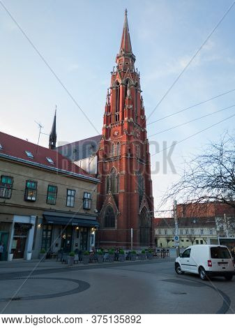 Osijek / Croatia - February 22, 2020: Cathedral Of Saints Peter And Paul In Osijek During A Sunny Ev