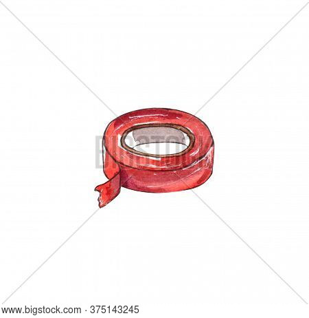 Watercolor Illustration.tools For Home Repair On The Inside, Insulating Tape. Isolated On A White Ba