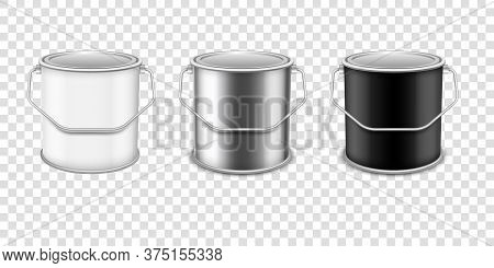 Realistic Vector 3d Mockup Paint Can Set . Realistic Template For Advertising Paintwork Products.