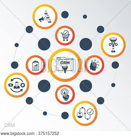 Vector Infographic Template Crm Data Visualization. Different Colors. Can Be Used For Process Diagra