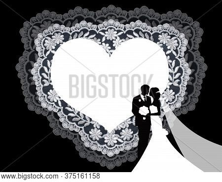 Invitation, Greeting Or Wedding Card With White Lace.