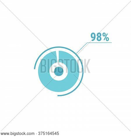 Ninety Eight Percent Chart Pie, 98 Percent Circle Diagram, Vector Design Illustration, Blue On White