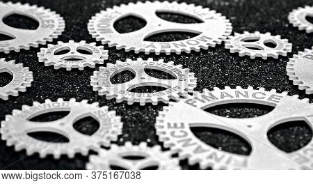 Several Gears With Different Inscription. Topic Of Finance. In Focus Money Advertising Finance