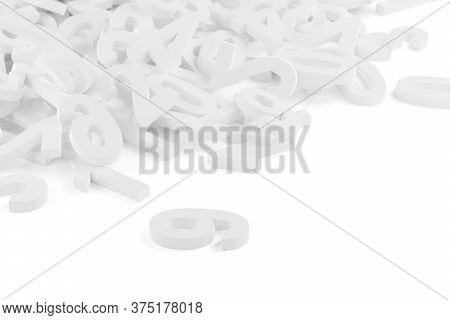 White Random Digit Numbers Heap Background Over White Background, Algebra, Education Or Science Conc