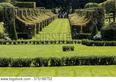 Eyrignac, France - September 2, 2018: The Picturesque Jardins Du Manoir D Eyrignac In Dordogne. Fran