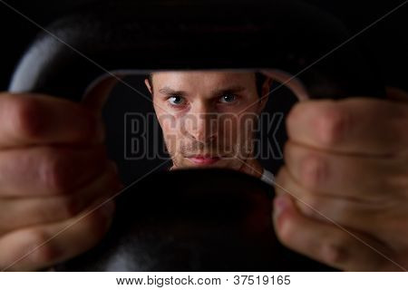 Closeup kettlebell cvičení
