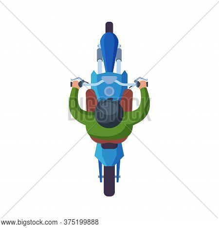 Man Riding Motorcycle, View From Above Flat Vector Illustration