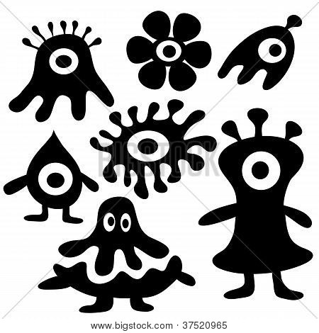 coleção de silhuetas de monstros engraçado dos desenhos animados